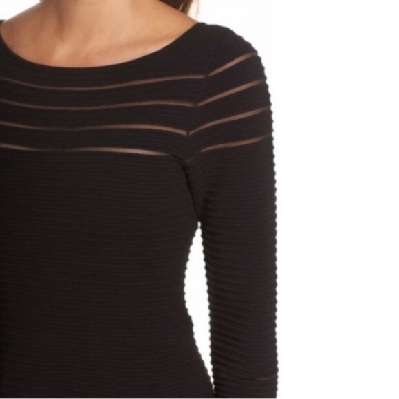NWT Eliza J Black Mesh Striped Fit & Flare Sweater Knit Dress - M - Picture 15 of 15